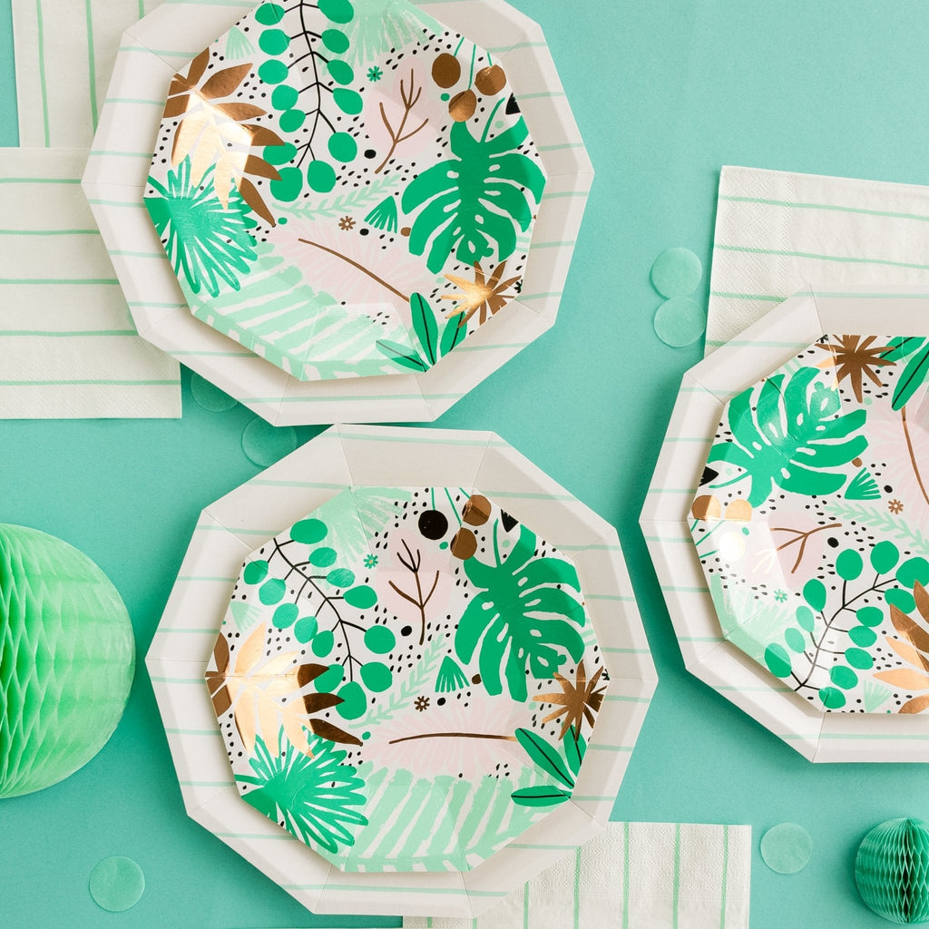 Aqua Green Striped Paper Plates