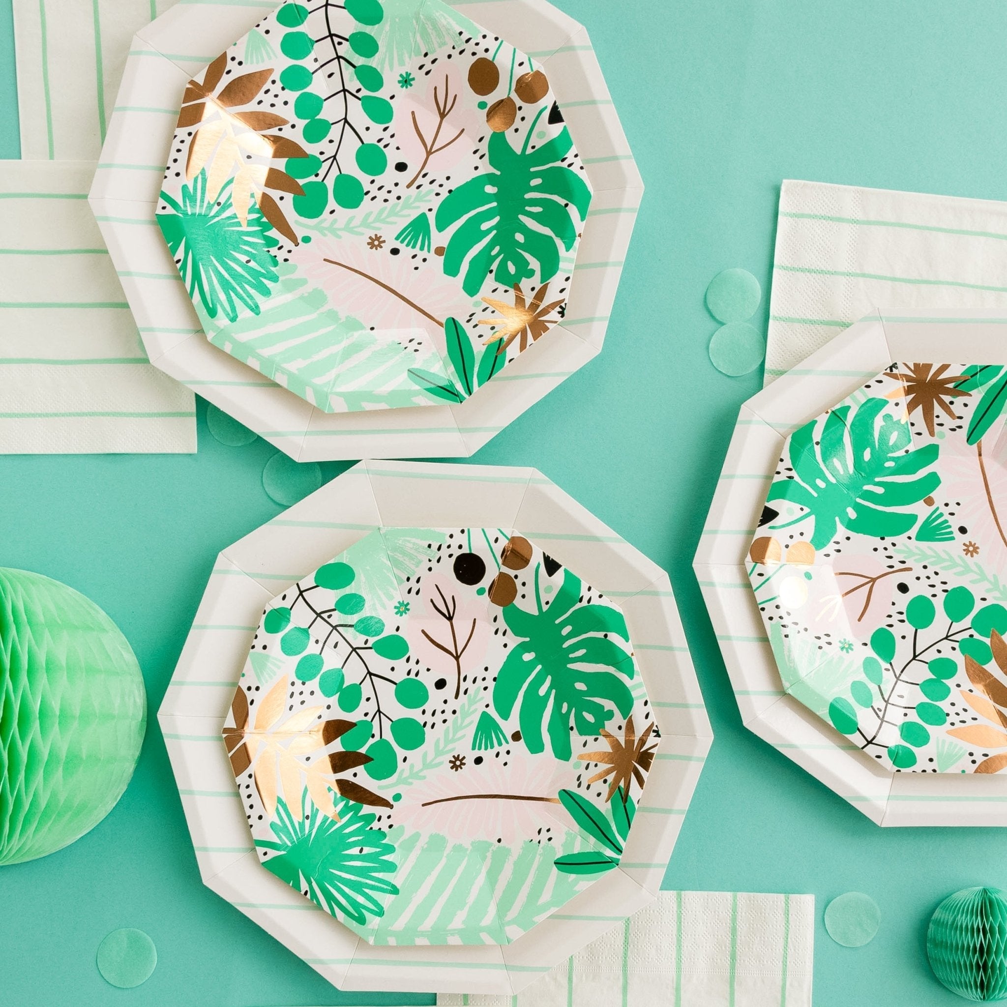 Aqua Green Striped Paper Plates