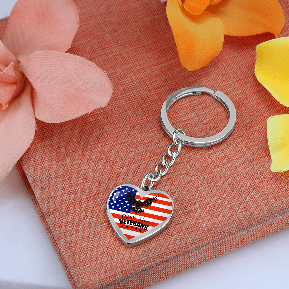 Thank You US Veterans Heart Shaped Keychain