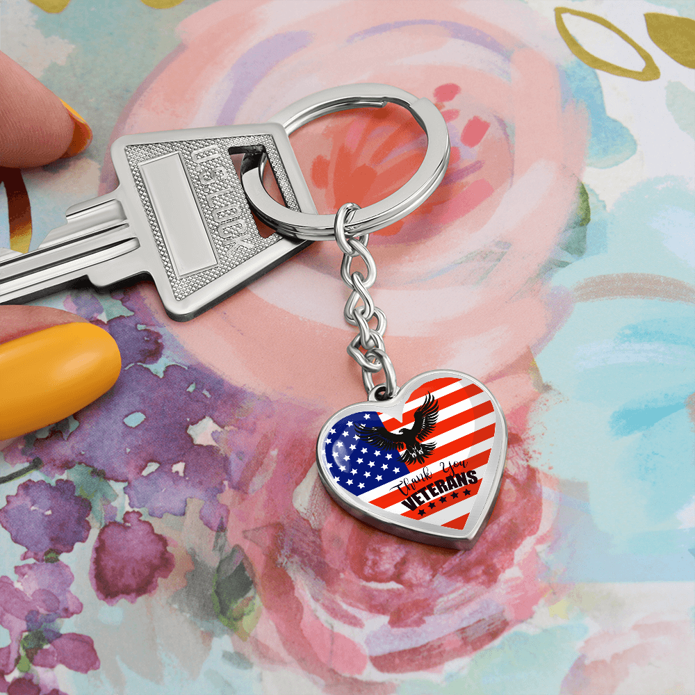 Thank You US Veterans Heart Shaped Keychain