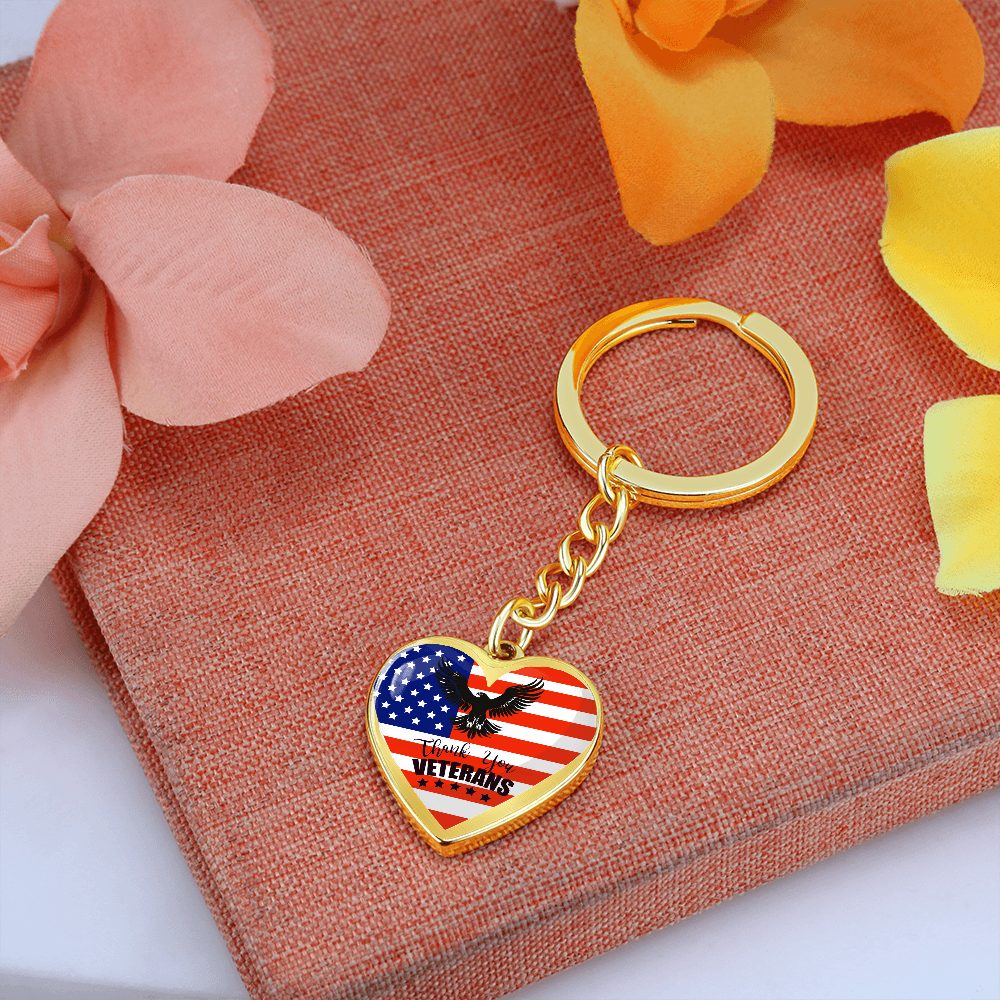 Thank You US Veterans Heart Shaped Keychain