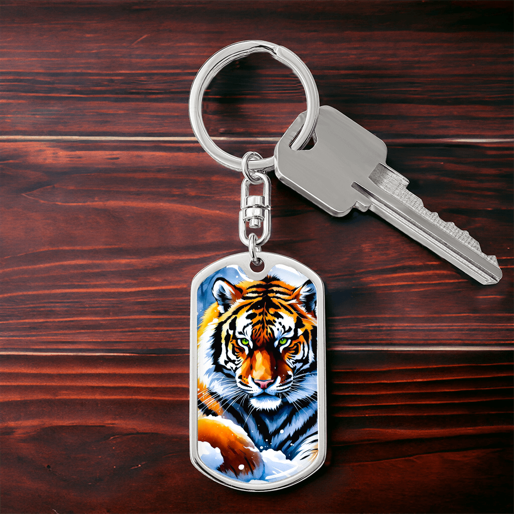 Ferocious Tiger Graphic Dog Tag Keychain