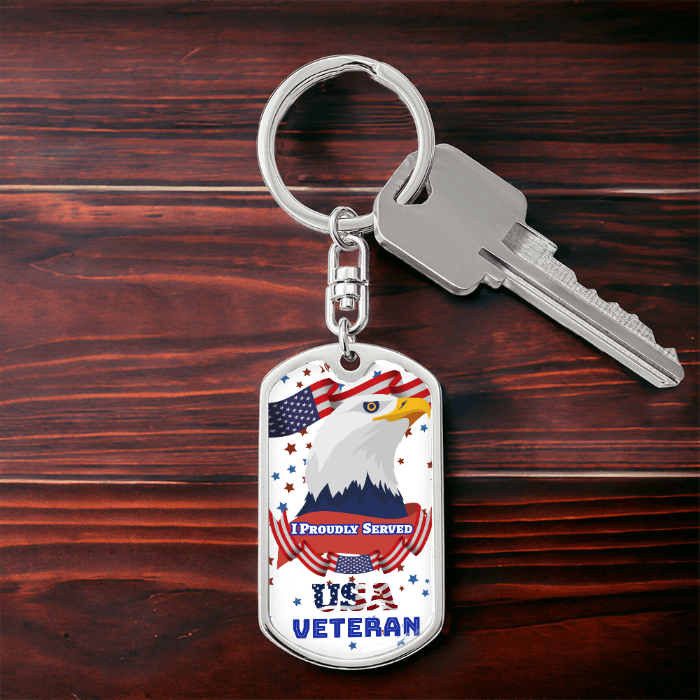 I Proudly Served USA Veteran Dog Tags Keychain