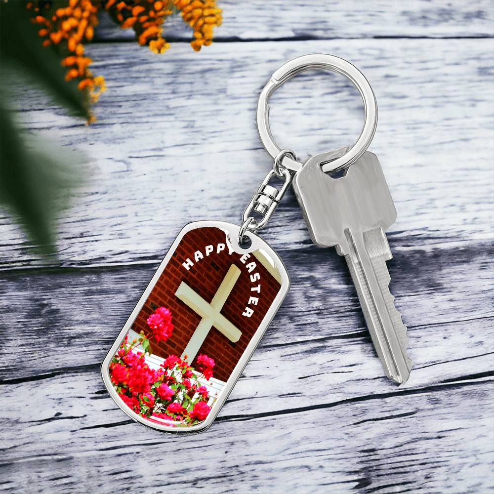 Happy Easter Cross Graphic Dog Tags Keychain
