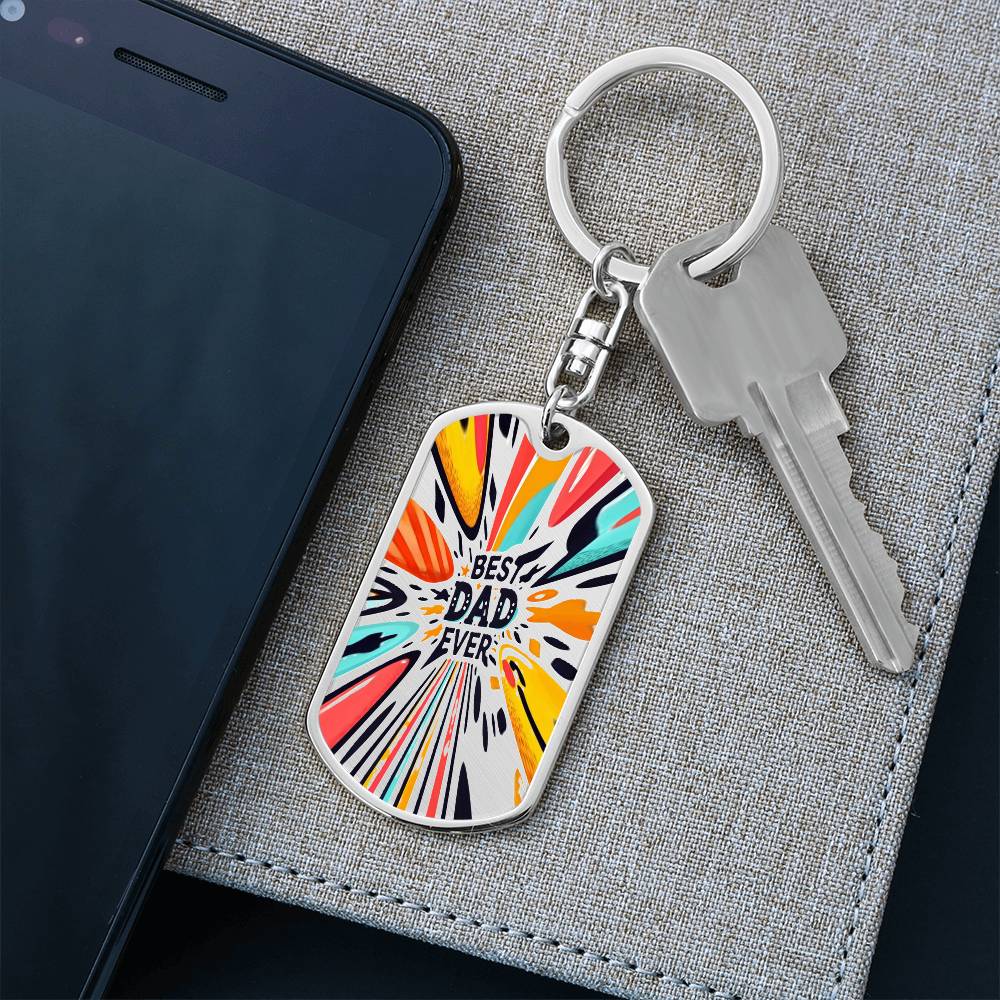 Best Dad Ever Colorful Rays Graphic Dog Tags Keychain