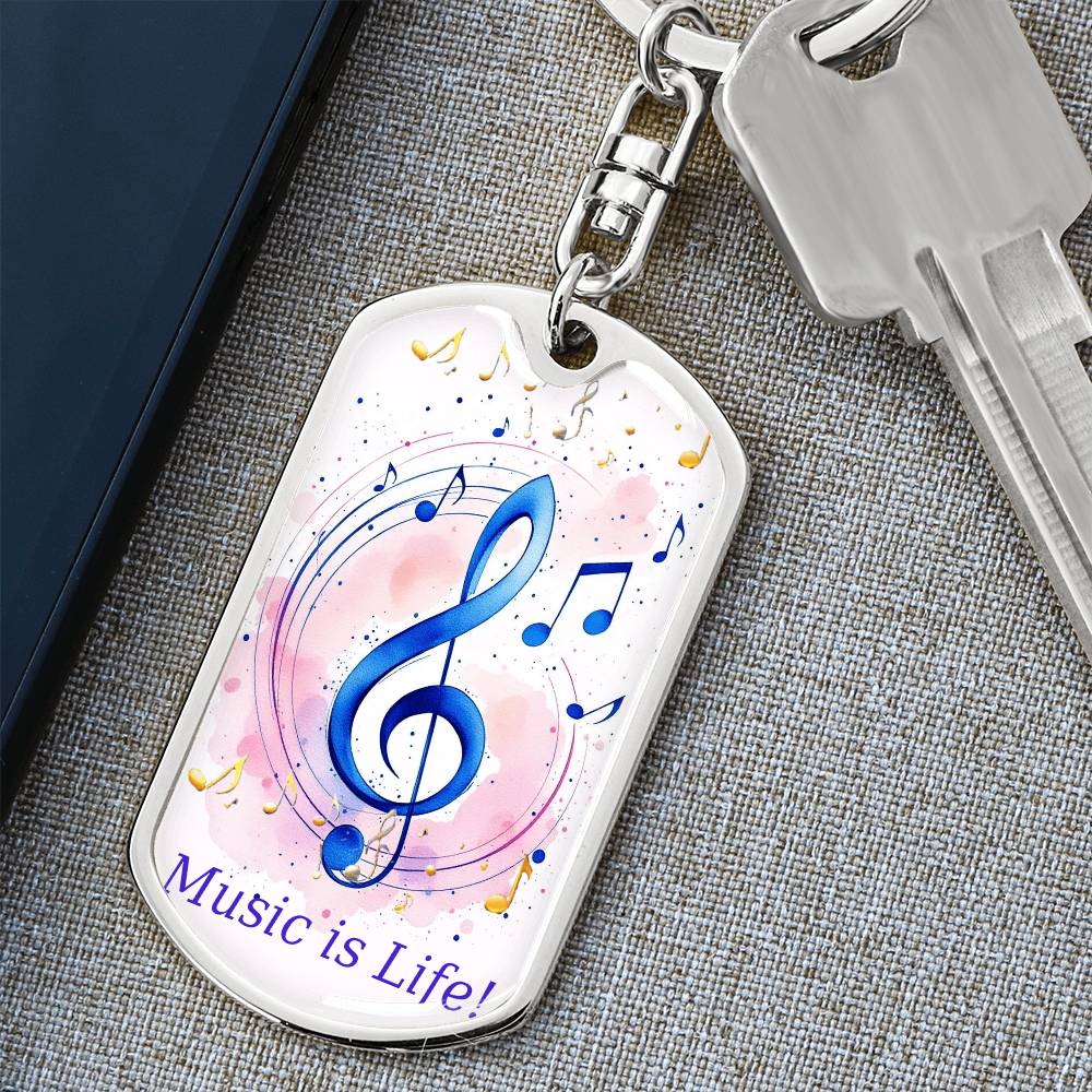 Music is Life Musical Notes Graphic Dog Tags Keychain