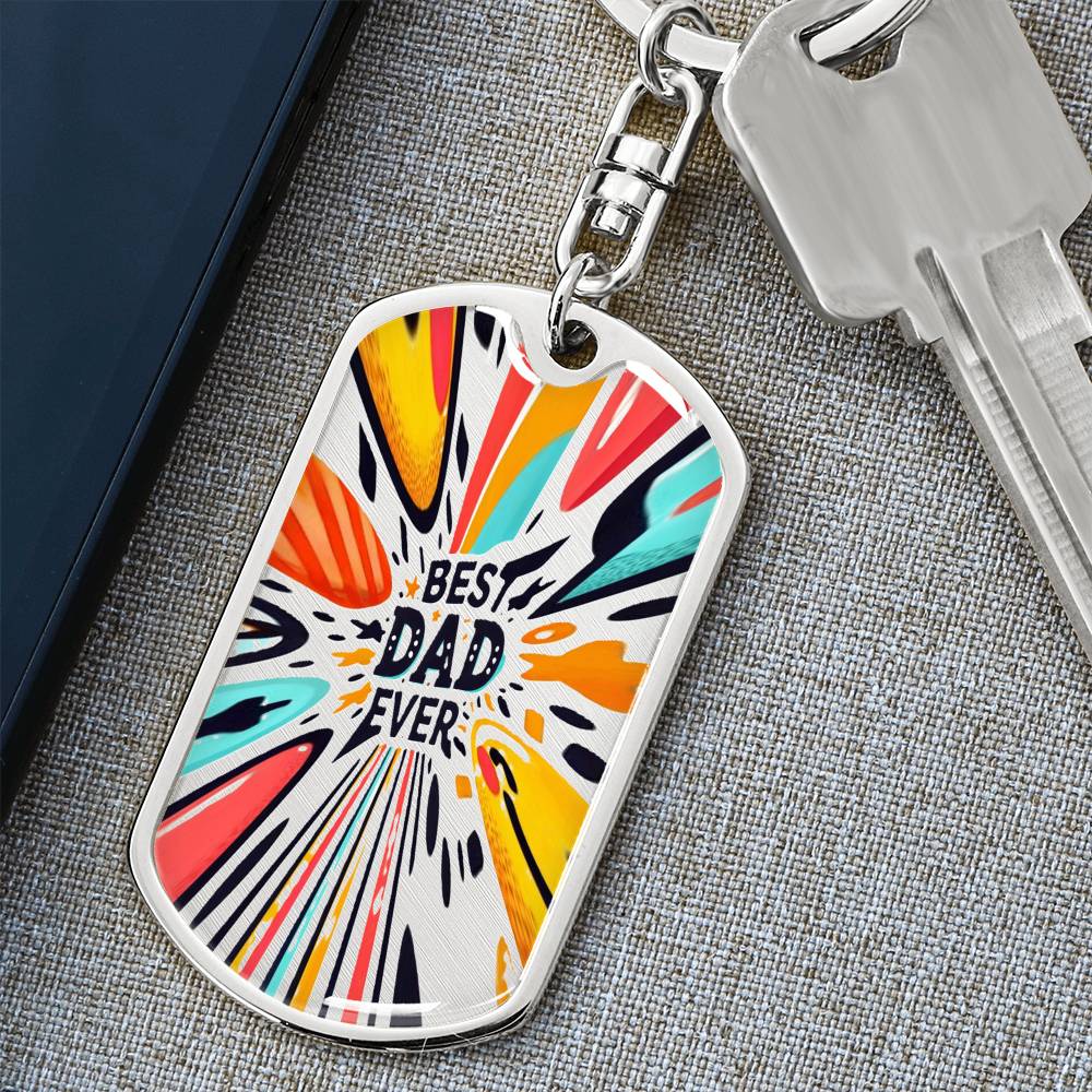 Best Dad Ever Colorful Rays Graphic Dog Tags Keychain