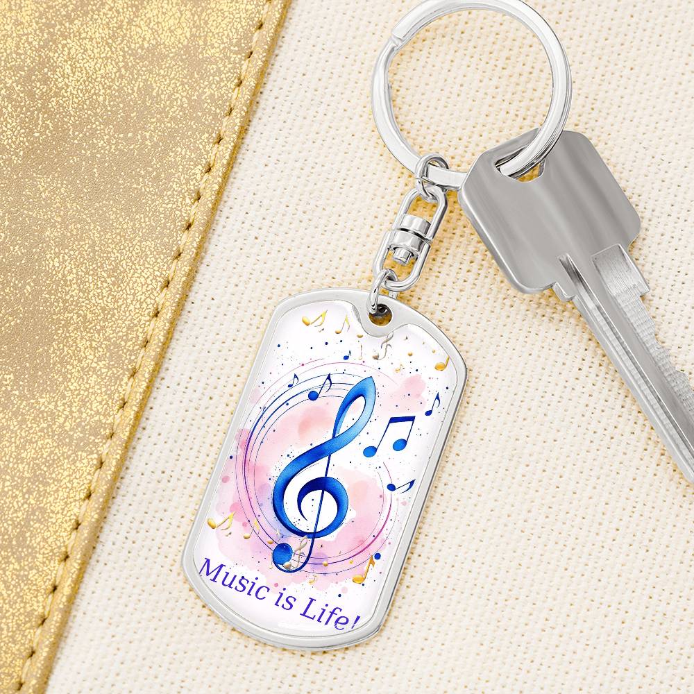 Music is Life Musical Notes Graphic Dog Tags Keychain