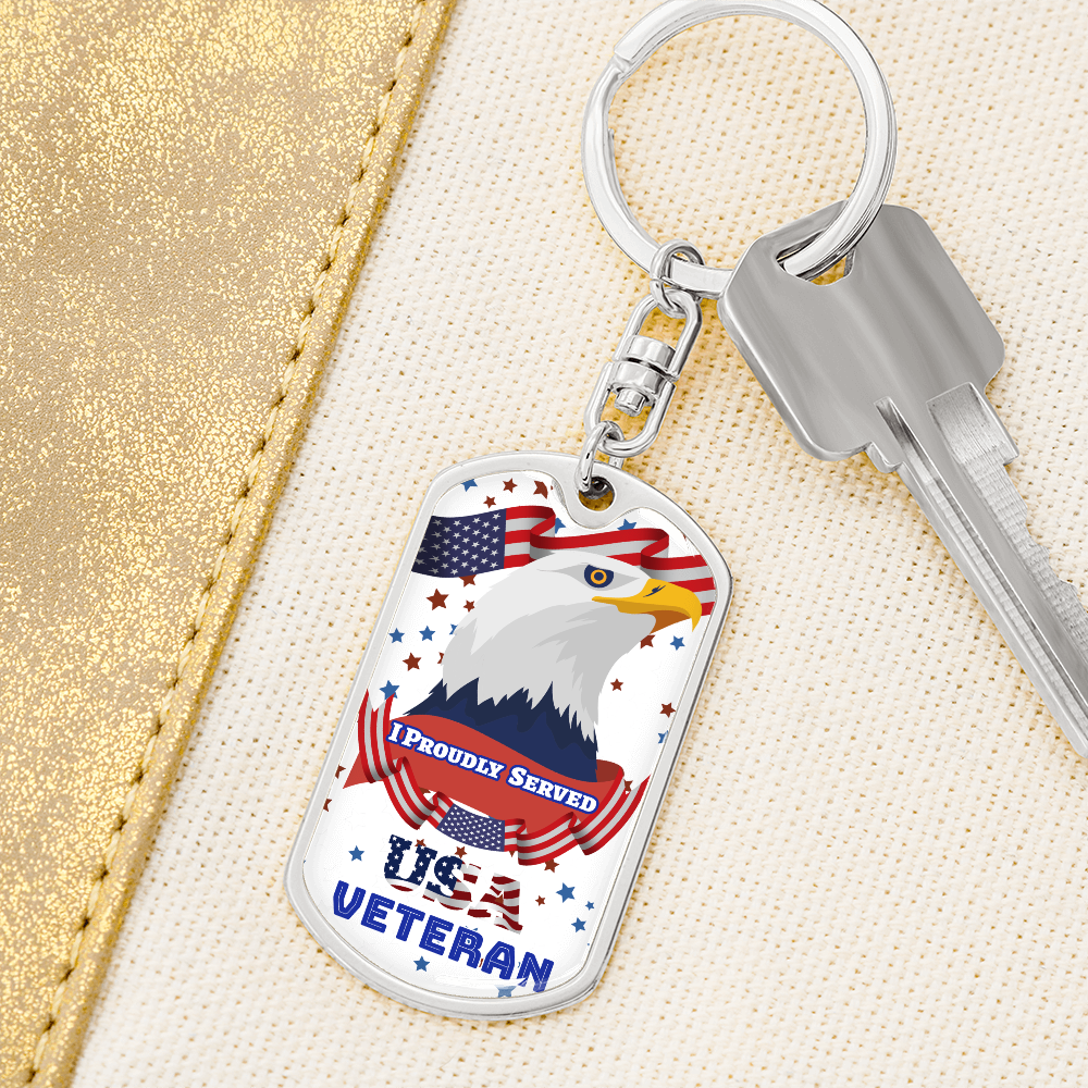 I Proudly Served USA Veteran Dog Tags Keychain