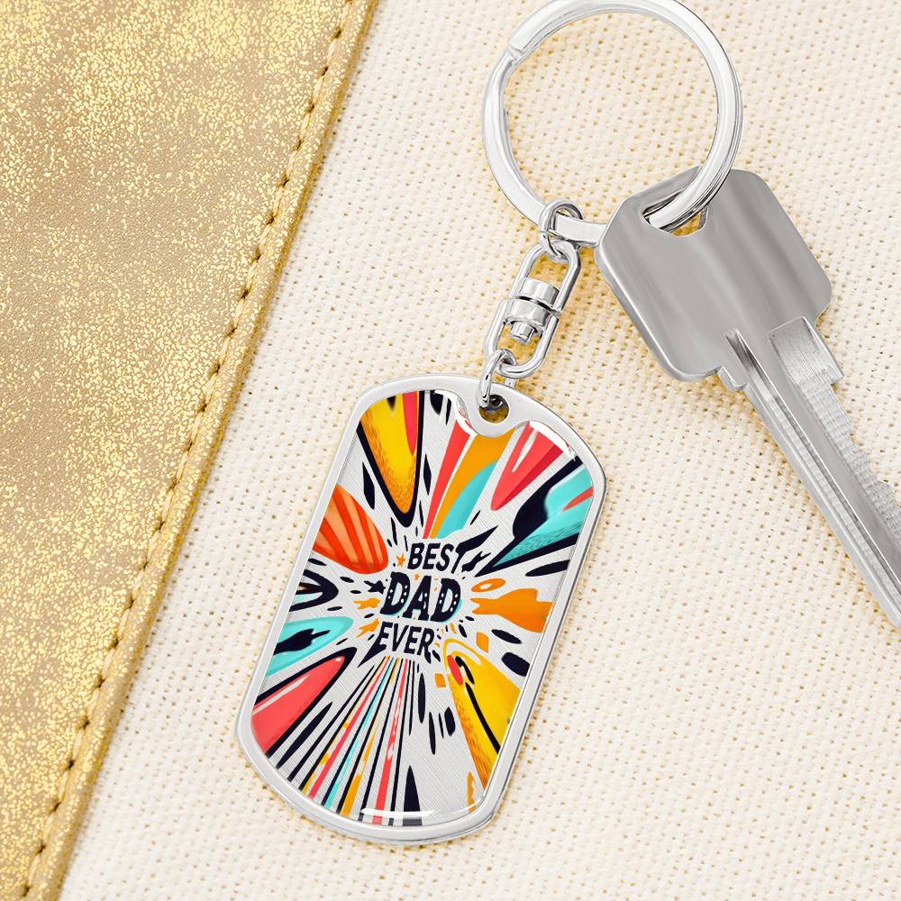 Best Dad Ever Colorful Rays Graphic Dog Tags Keychain