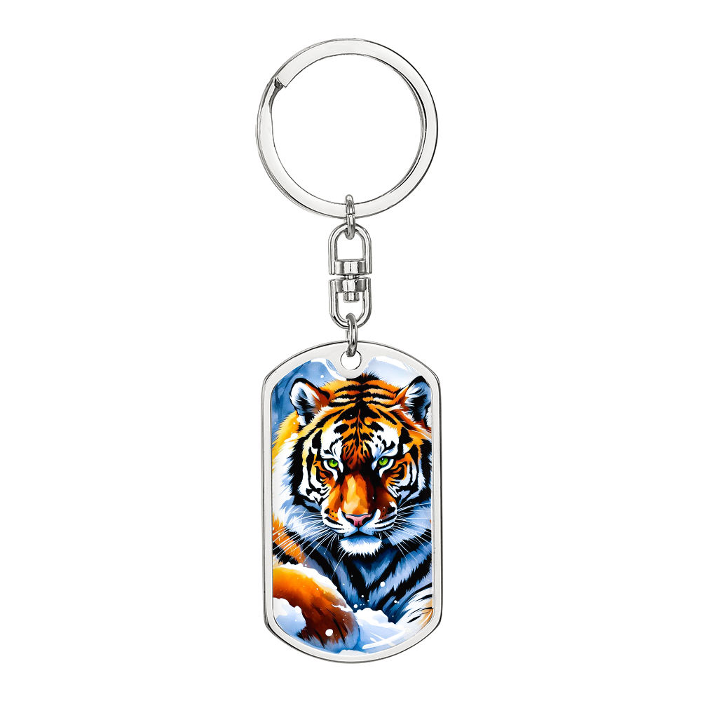 Ferocious Tiger Graphic Dog Tag Keychain