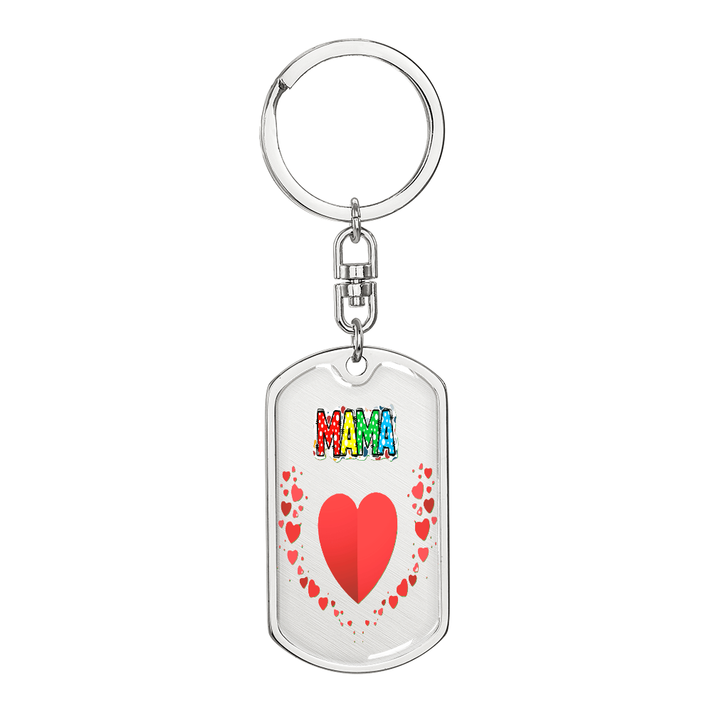 Mama with Hearts Graphic Dog Tag Keychain