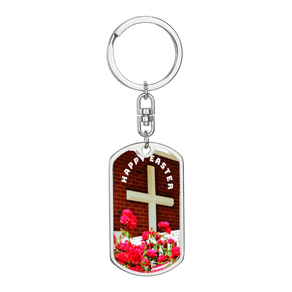 Happy Easter Cross Graphic Dog Tags Keychain