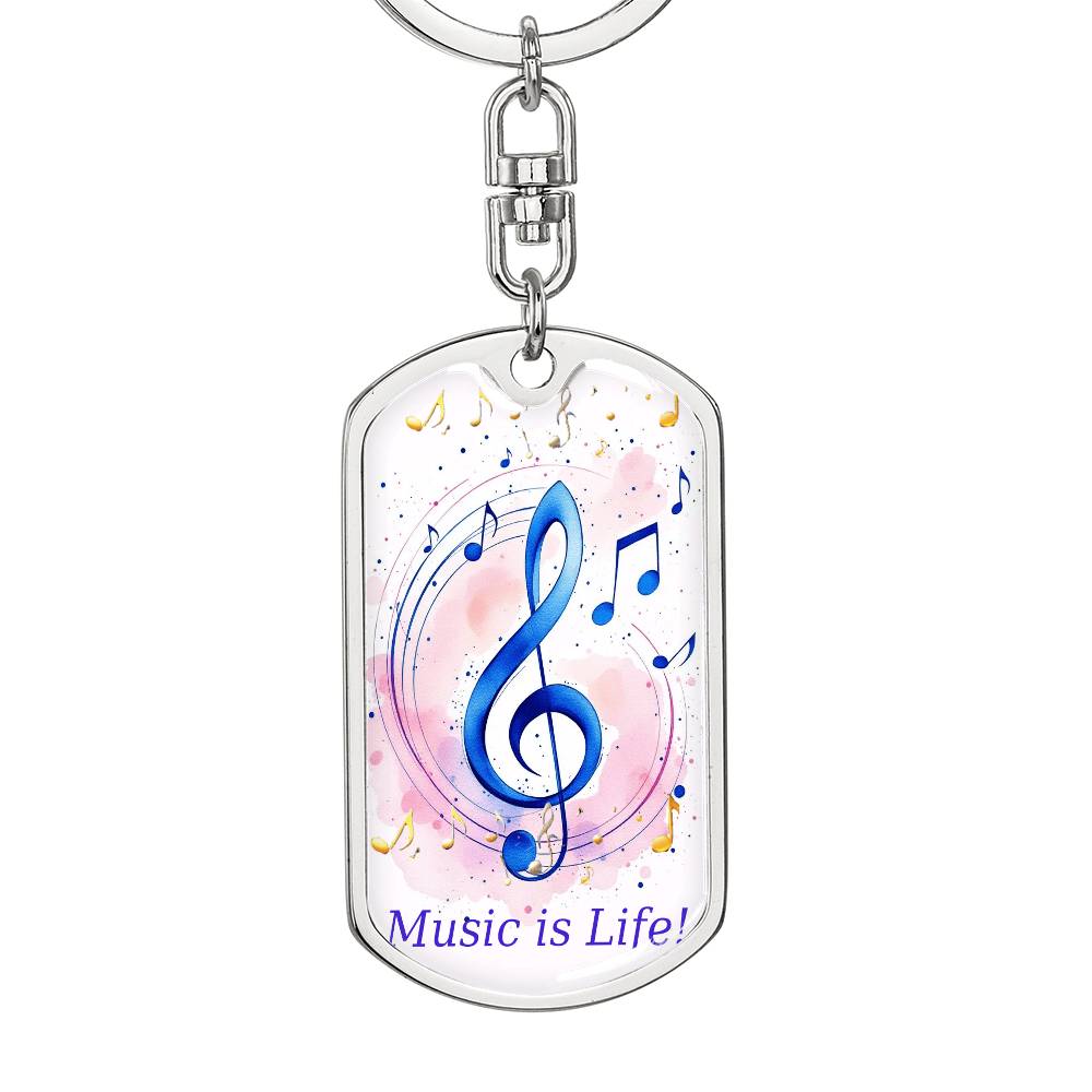 Music is Life Musical Notes Graphic Dog Tags Keychain