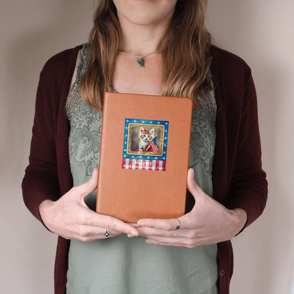 Happy Independence Day Patriotic Kitten Graphic Vegan Leather Journal