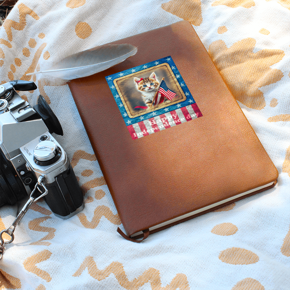 Happy Independence Day Patriotic Kitten Graphic Vegan Leather Journal