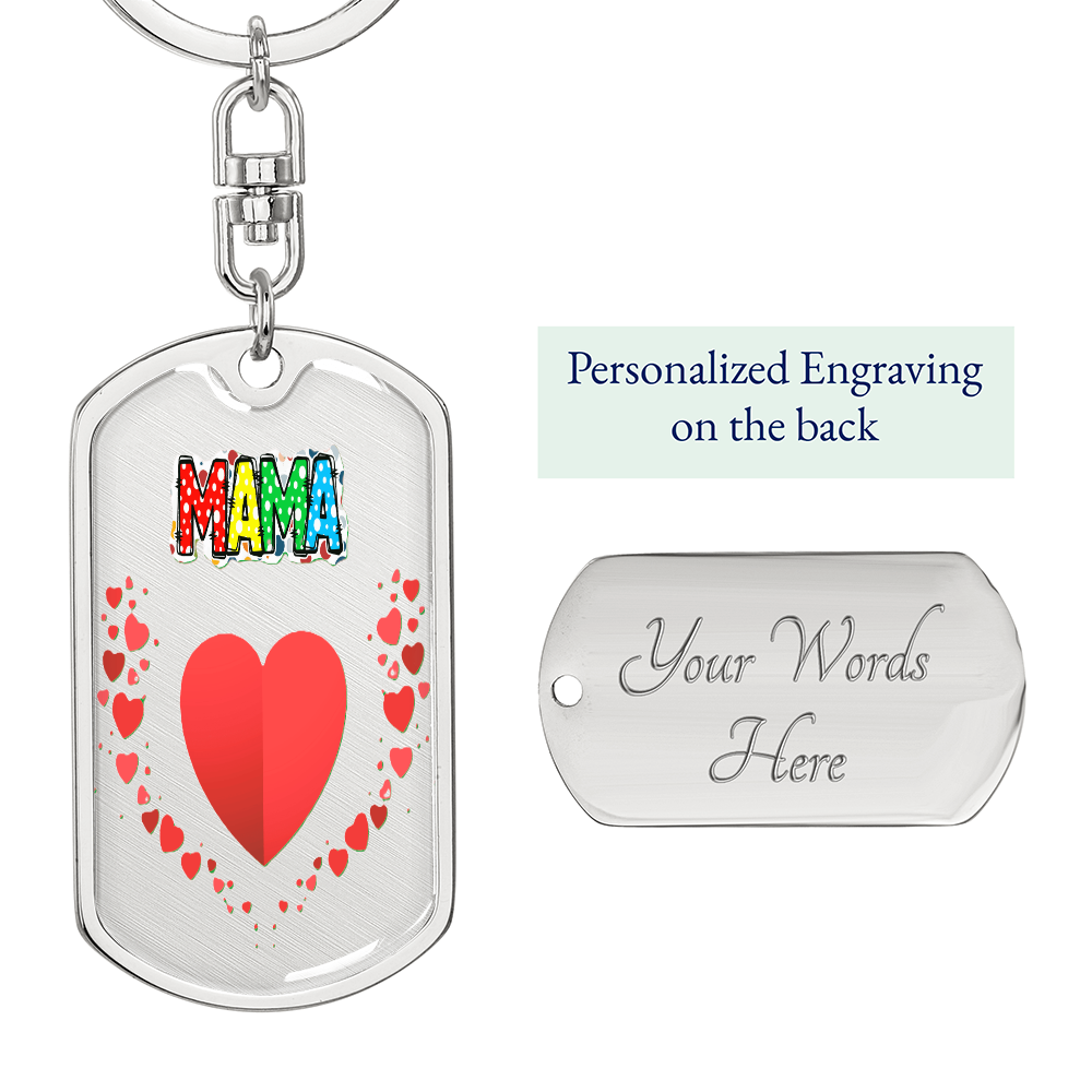 Mama with Hearts Graphic Dog Tag Keychain