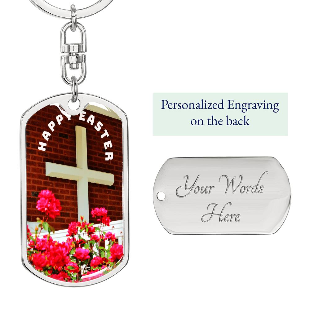 Happy Easter Cross Graphic Dog Tags Keychain