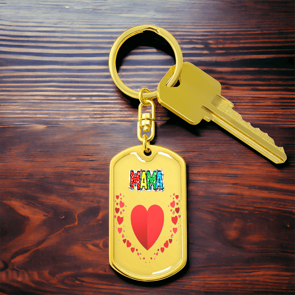 Mama with Hearts Graphic Dog Tag Keychain
