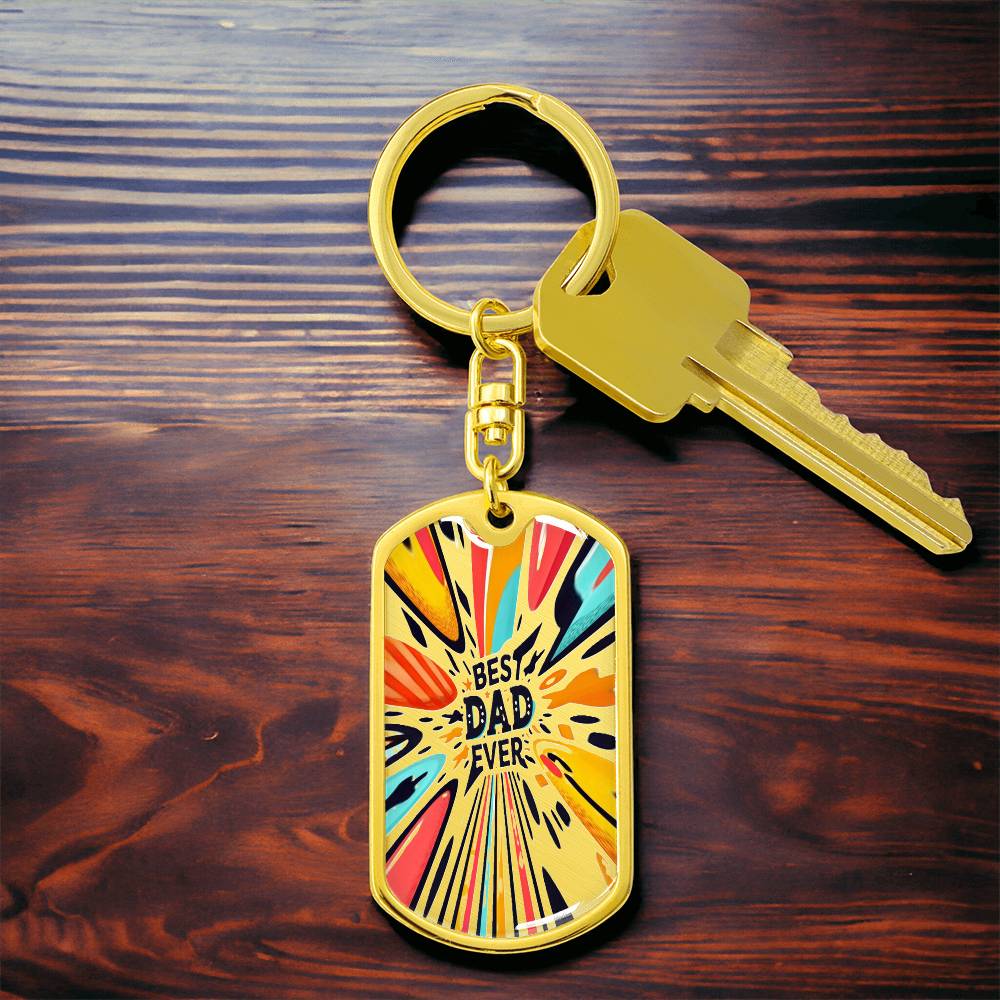 Best Dad Ever Colorful Rays Graphic Dog Tags Keychain