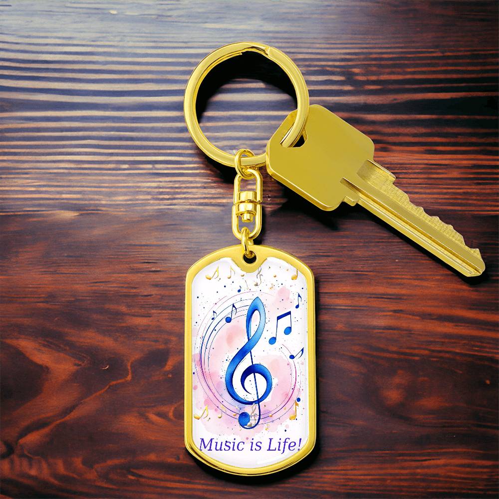 Music is Life Musical Notes Graphic Dog Tags Keychain