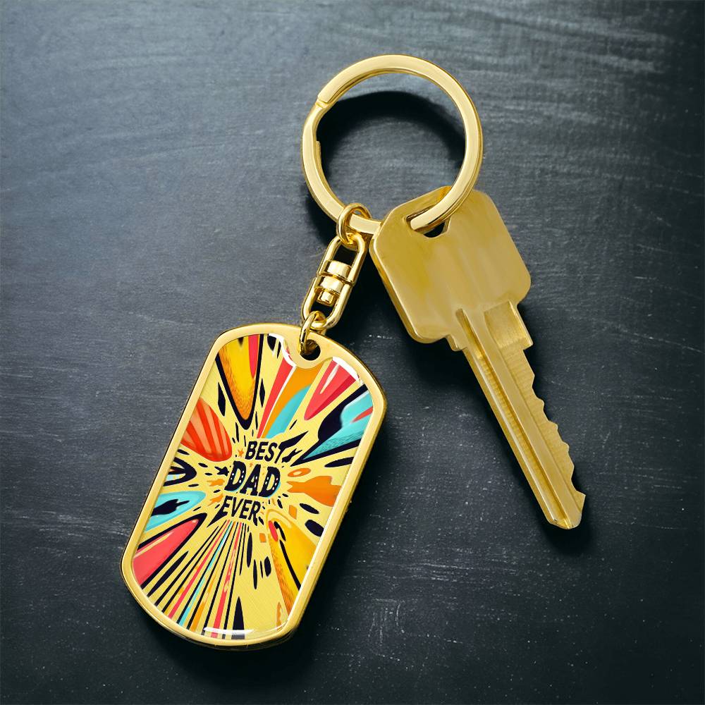 Best Dad Ever Colorful Rays Graphic Dog Tags Keychain