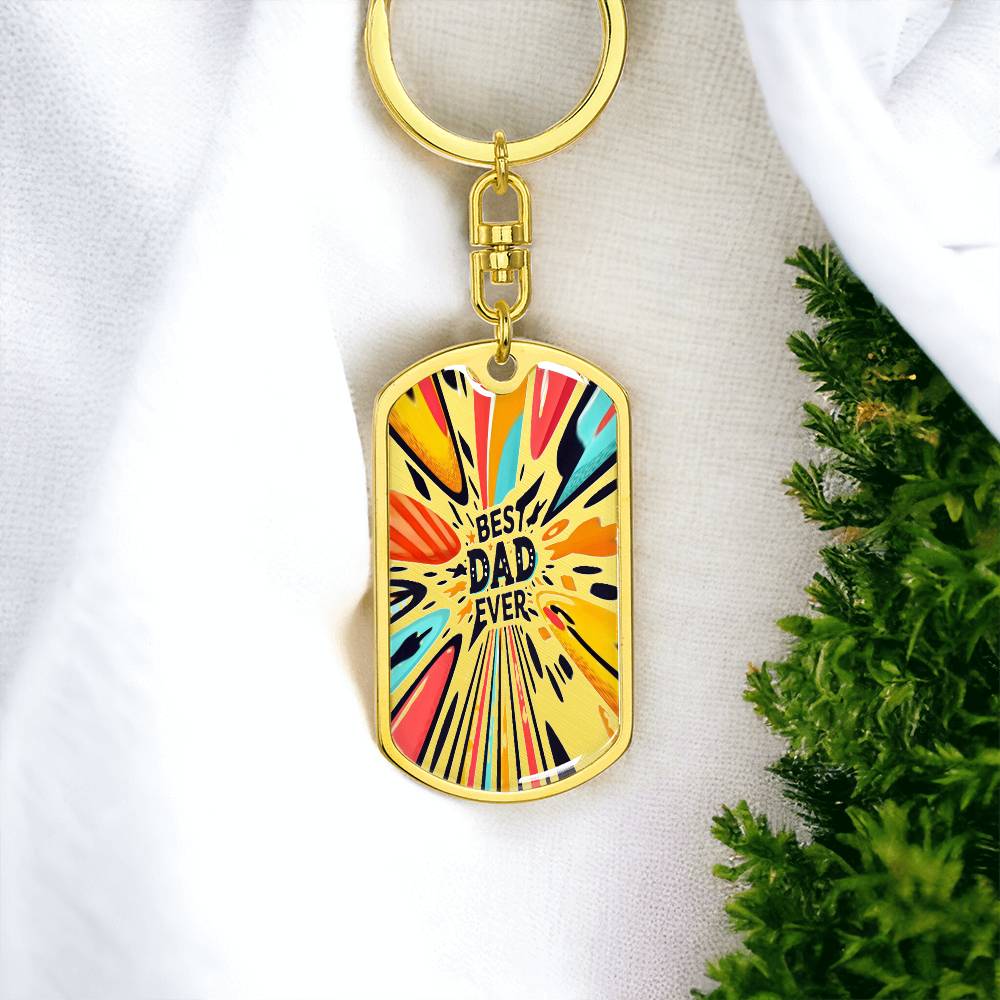 Best Dad Ever Colorful Rays Graphic Dog Tags Keychain