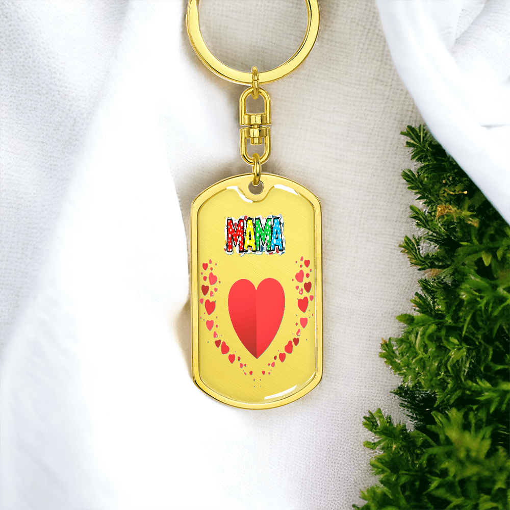 Mama with Hearts Graphic Dog Tag Keychain