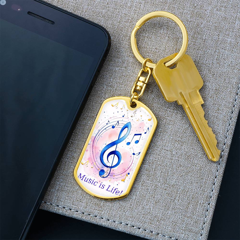 Music is Life Musical Notes Graphic Dog Tags Keychain