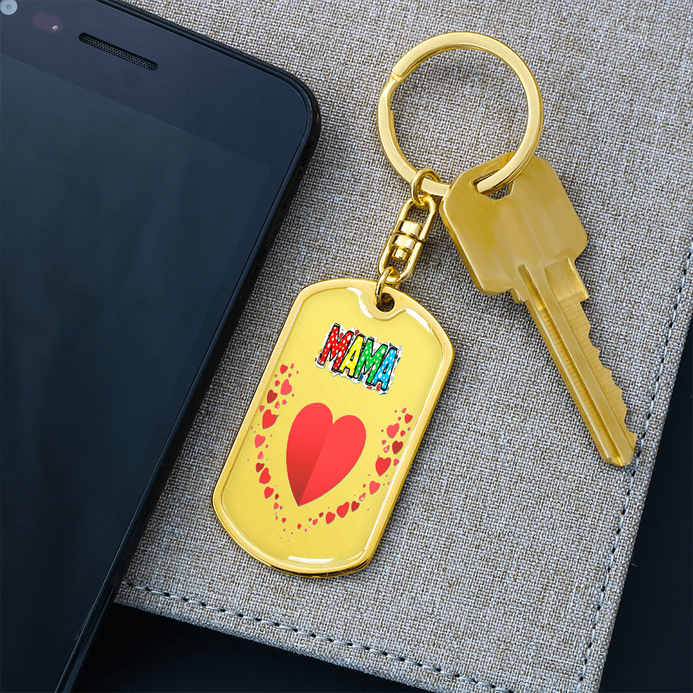 Mama with Hearts Graphic Dog Tag Keychain