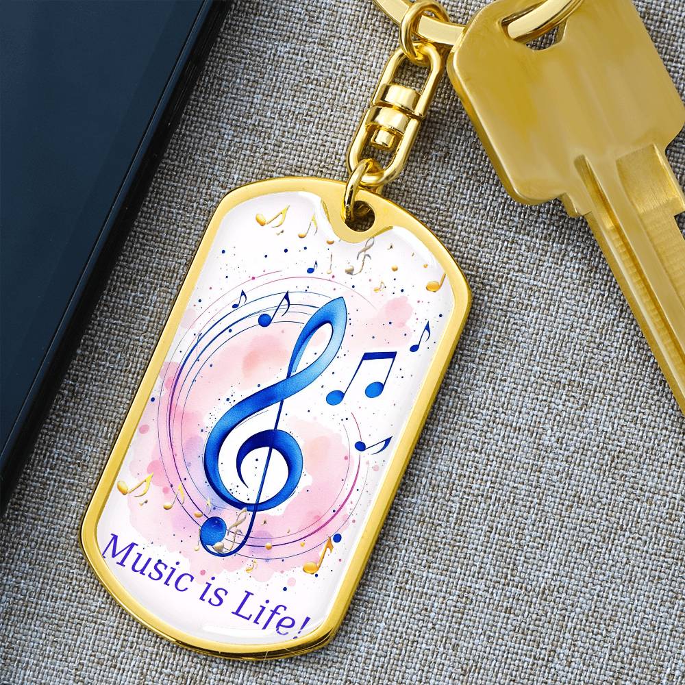 Music is Life Musical Notes Graphic Dog Tags Keychain