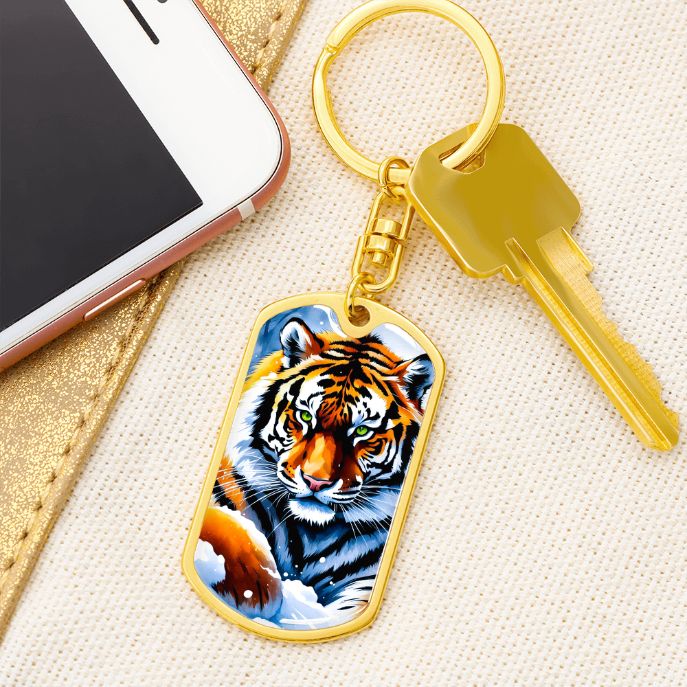 Ferocious Tiger Graphic Dog Tag Keychain