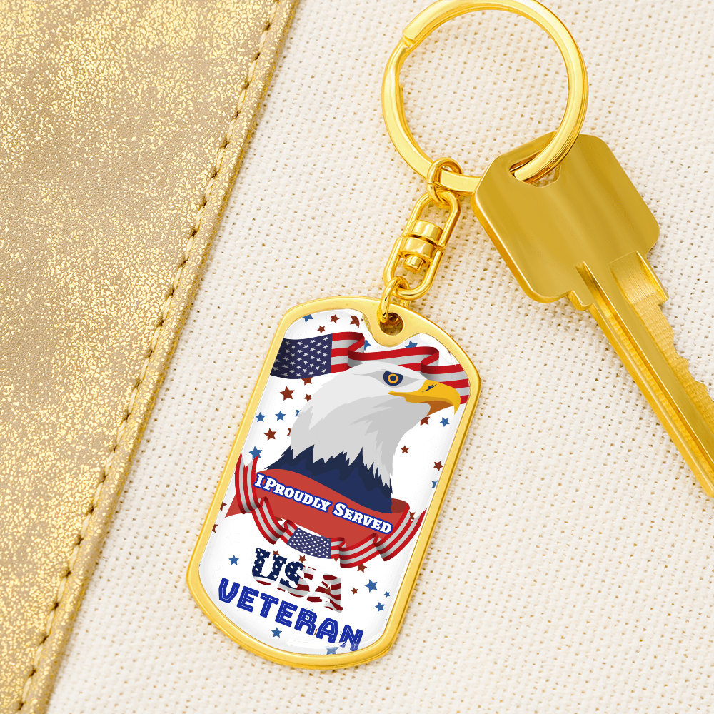 I Proudly Served USA Veteran Dog Tags Keychain