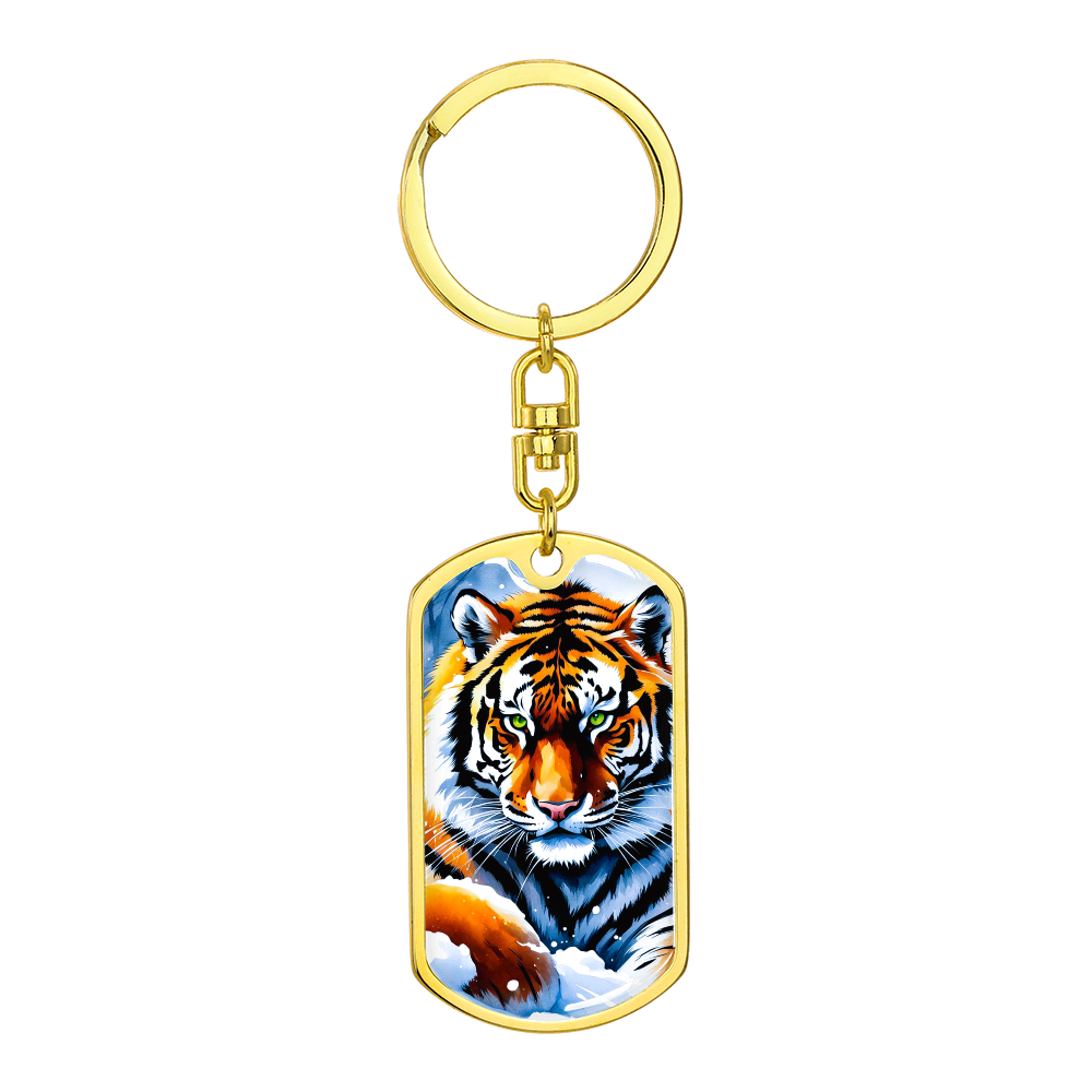 Ferocious Tiger Graphic Dog Tag Keychain