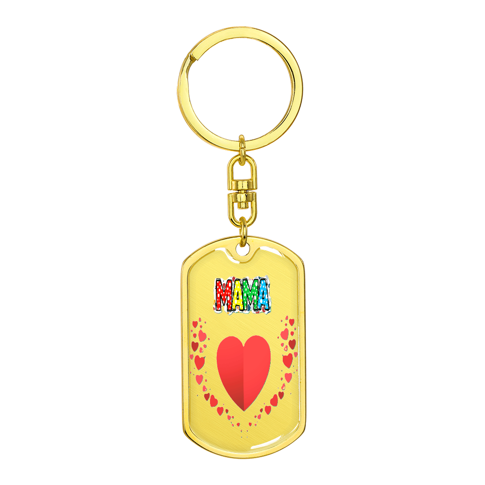 Mama with Hearts Graphic Dog Tag Keychain
