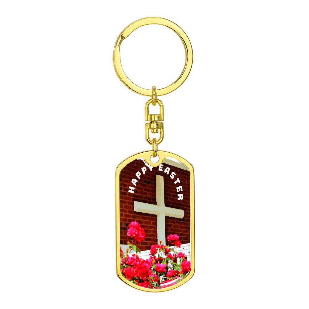 Happy Easter Cross Graphic Dog Tags Keychain