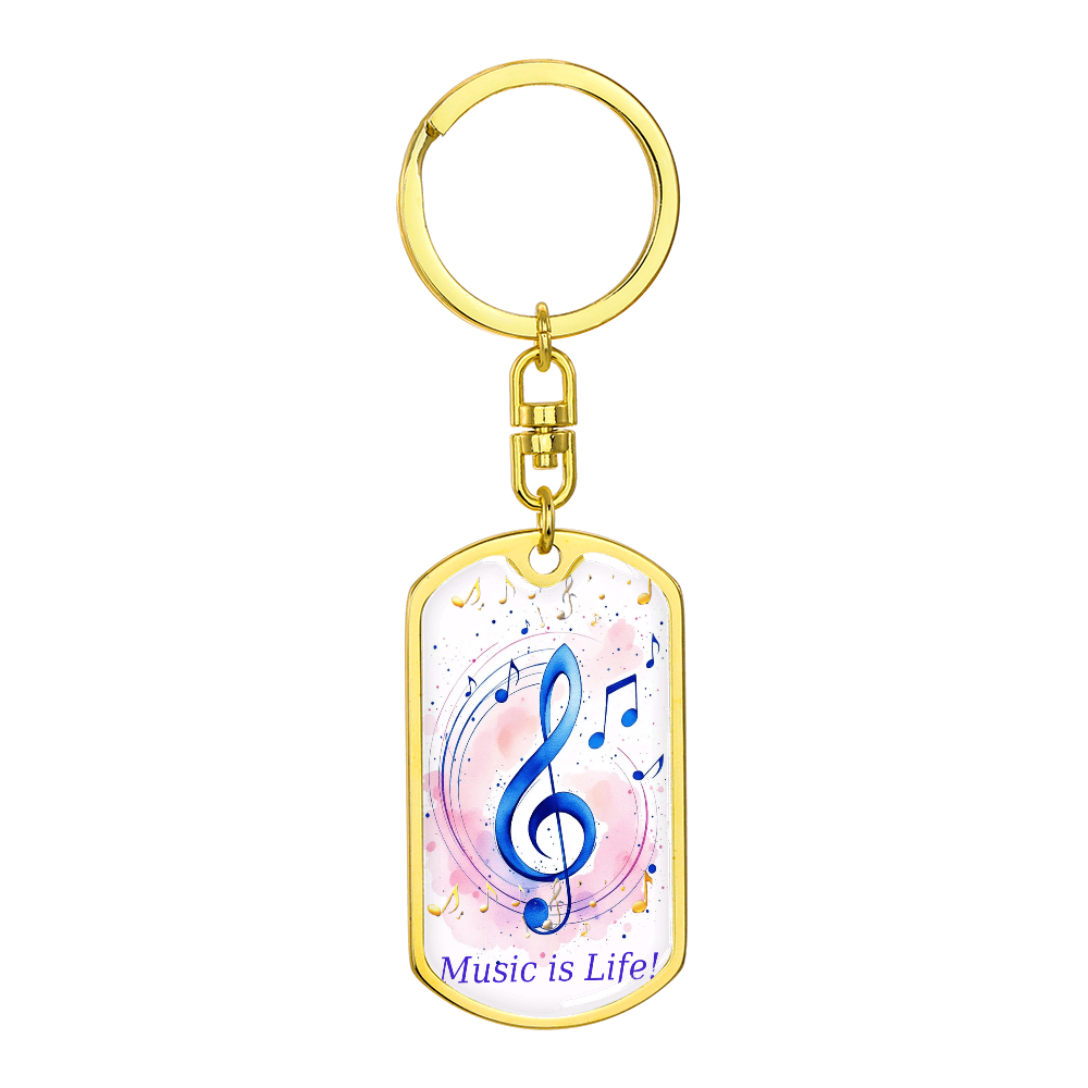 Music is Life Musical Notes Graphic Dog Tags Keychain