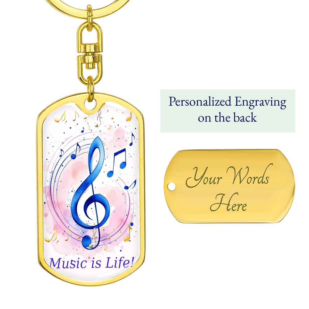 Music is Life Musical Notes Graphic Dog Tags Keychain