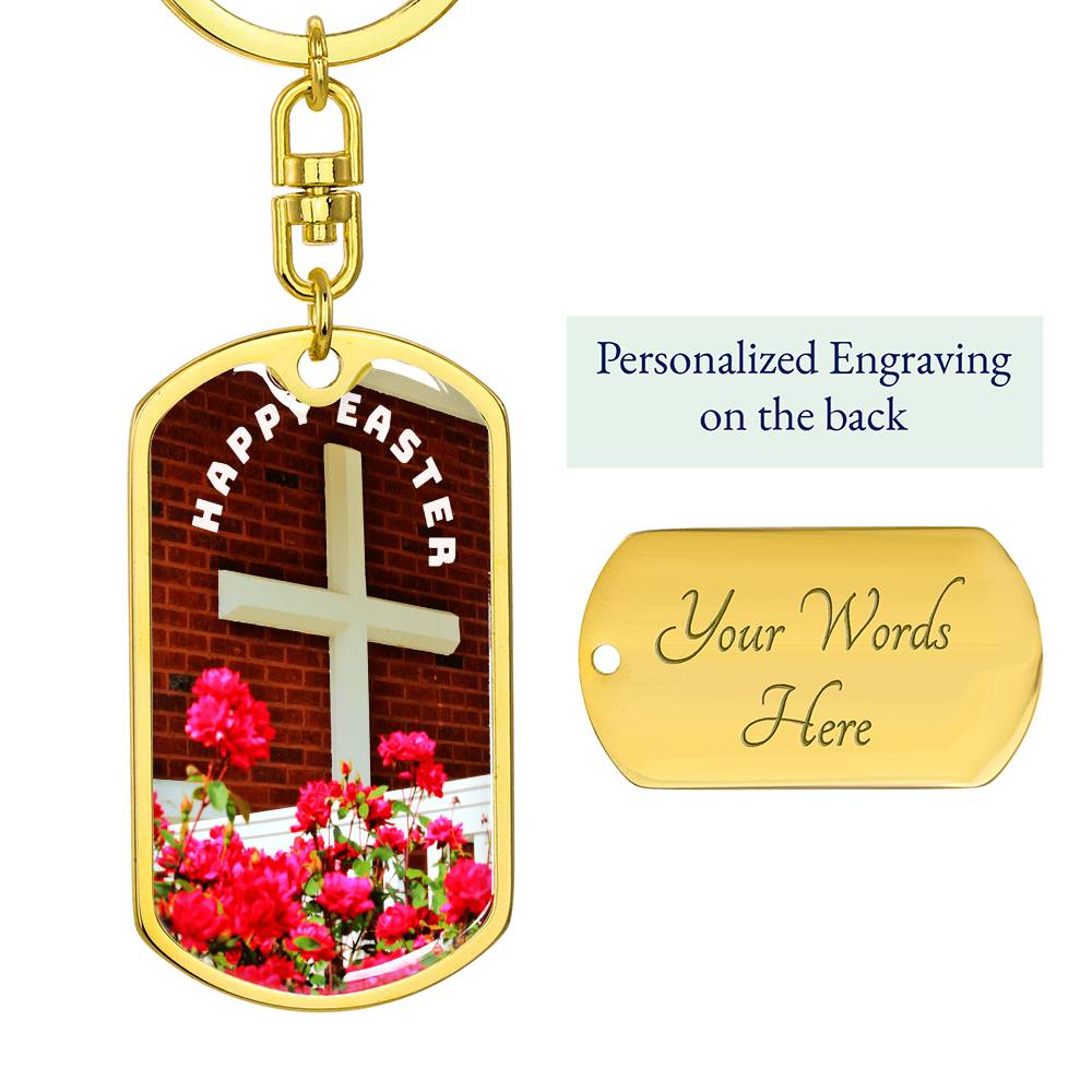 Happy Easter Cross Graphic Dog Tags Keychain