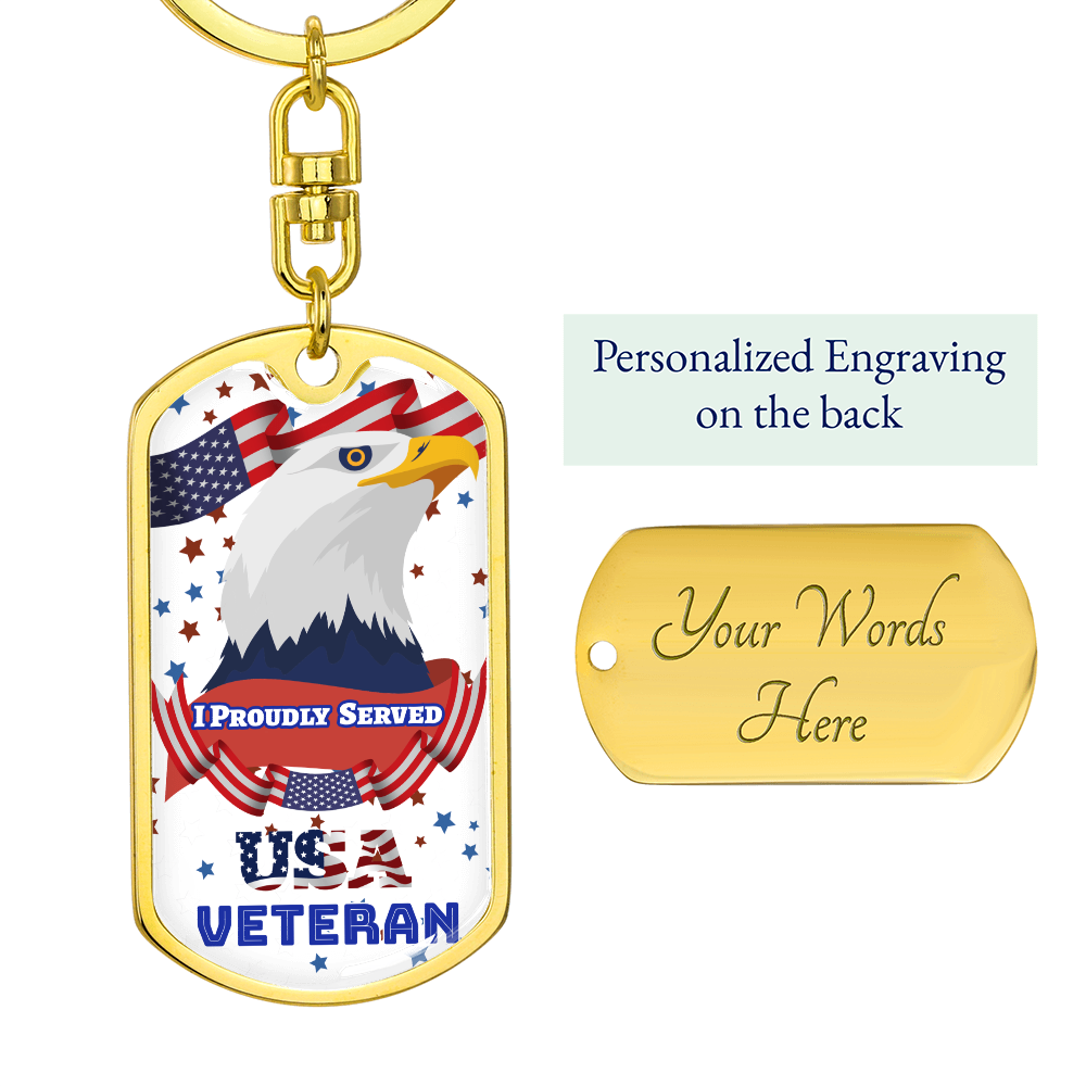 I Proudly Served USA Veteran Dog Tags Keychain