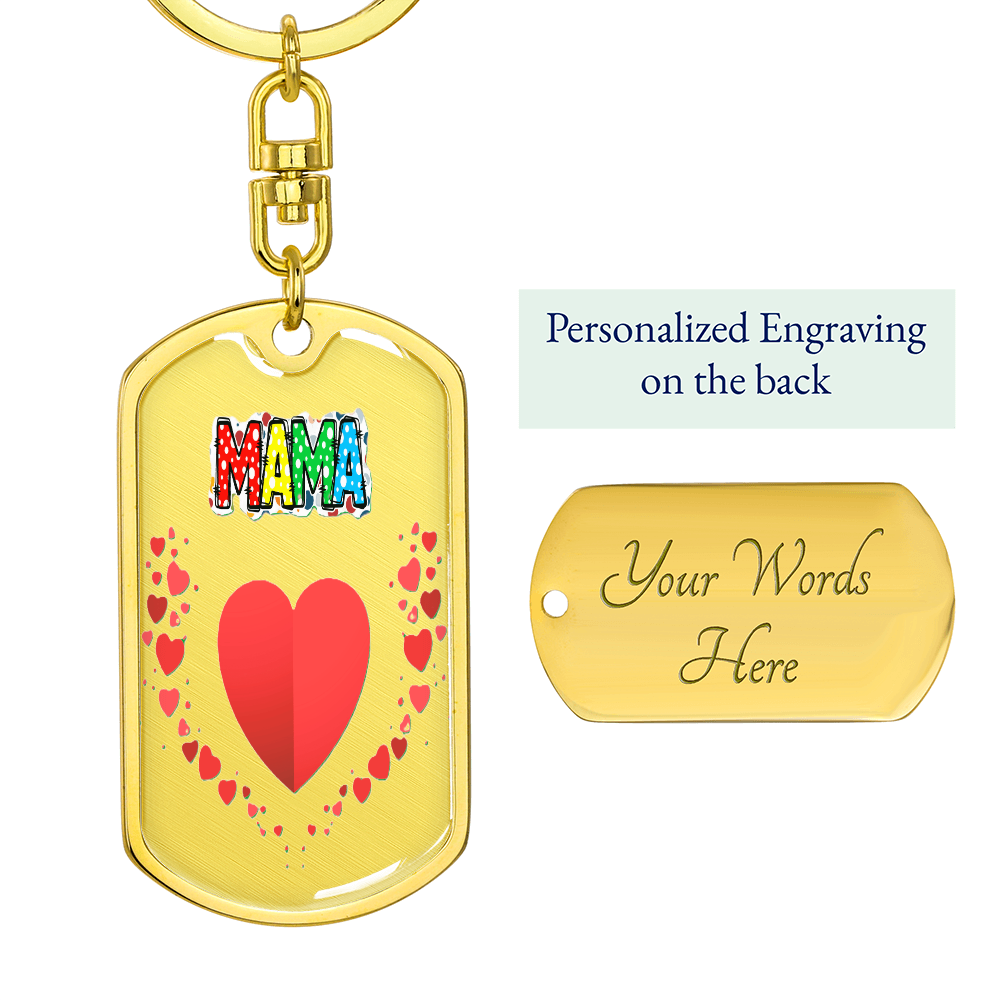 Mama with Hearts Graphic Dog Tag Keychain