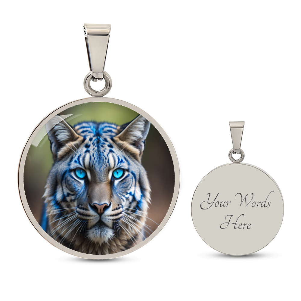Blue Eyed Wildcat Round Graphic Luxury Necklace