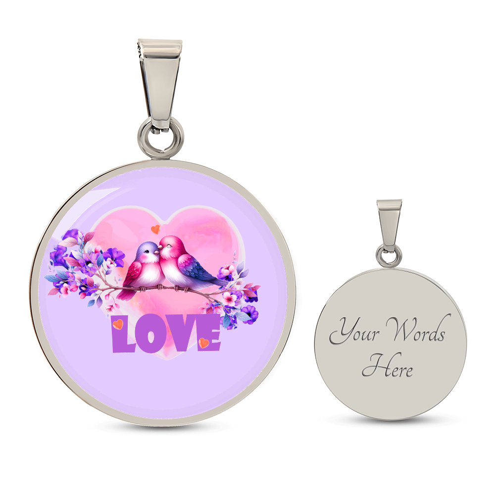 Love Birds in Love Purple Round Graphic Luxury Necklace