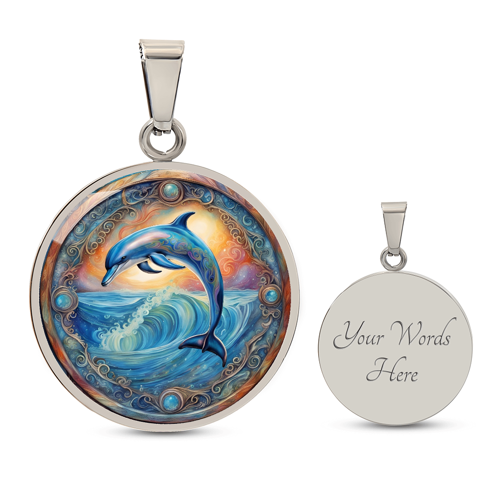 Playful Dolphin Round Graphic Deluxe Necklace