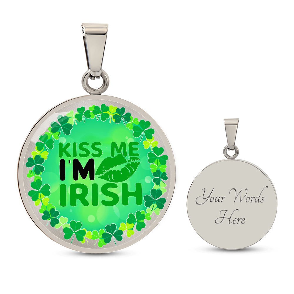 Kiss Me I'm Irish St. Patrick's Day Round Graphic Necklace