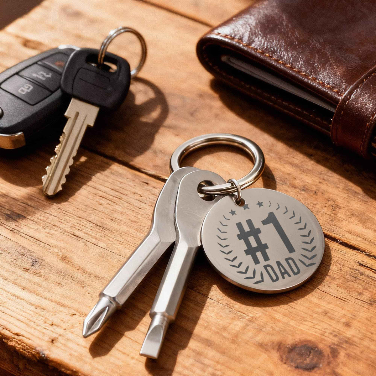 #1 Dad Father's Day Screwdriver Set Engraved Keychain