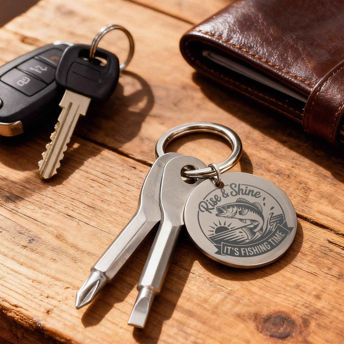 Rise & Shine Its Fishing Time Screwdriver Set Engraved Keychain