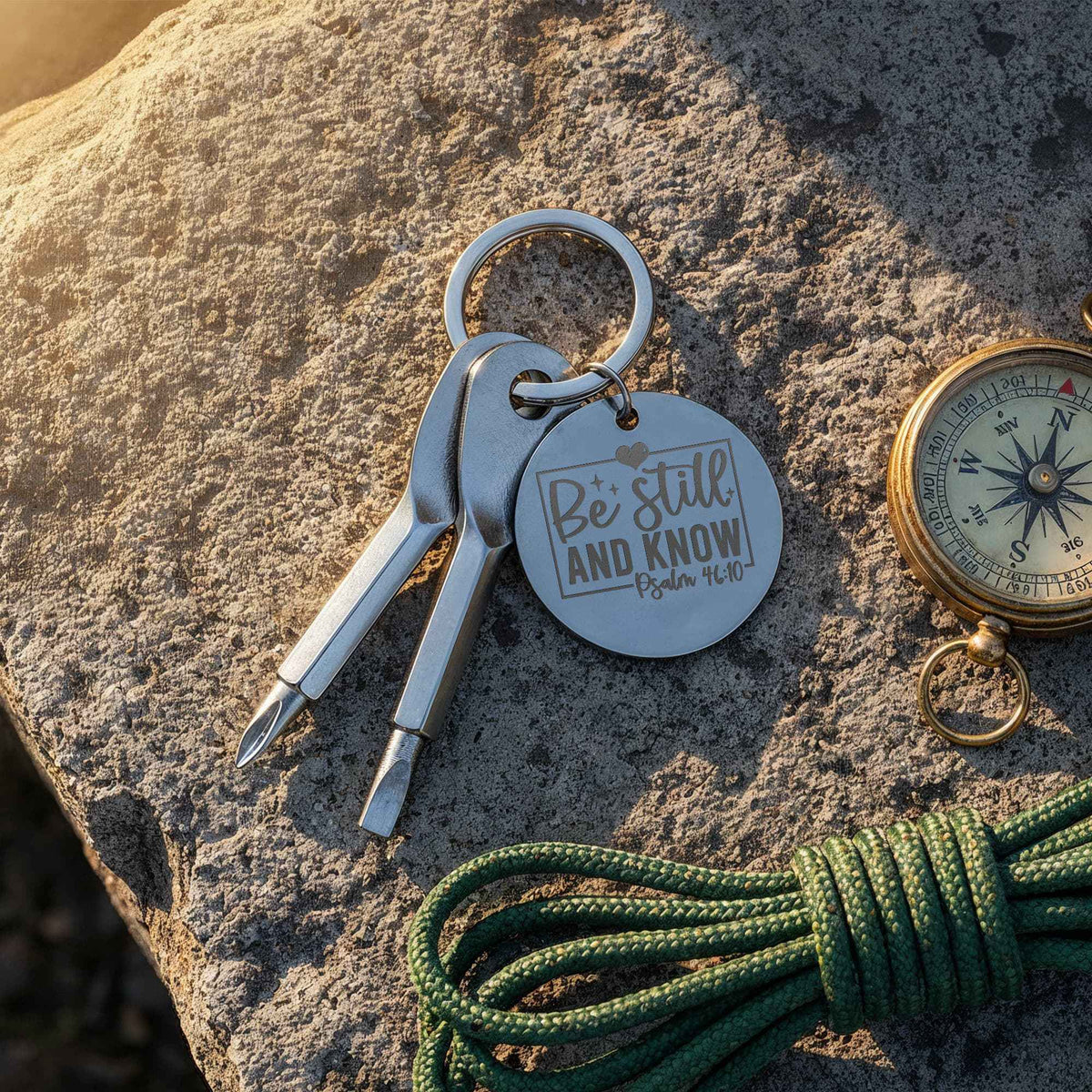 Be Still and Know Faith Based Screwdriver Set Engraved Keychain