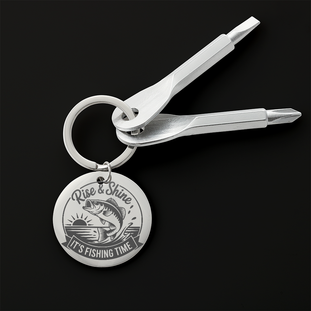 Rise & Shine Its Fishing Time Screwdriver Set Engraved Keychain
