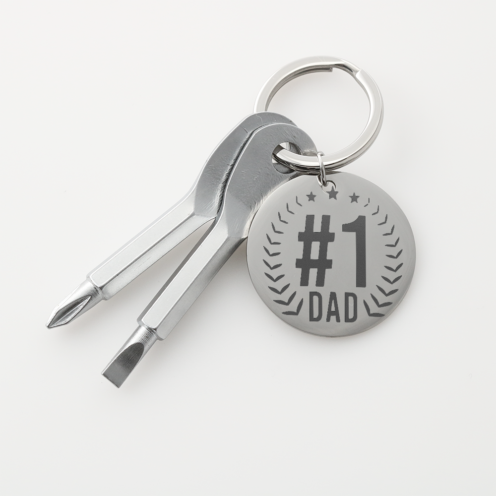 #1 Dad Father's Day Screwdriver Set Engraved Keychain